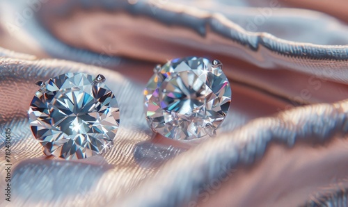 a set of diamond earrings displayed on a smooth satin material background