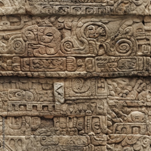 Seamless Aztec Stone Wall Texture Generative AI
