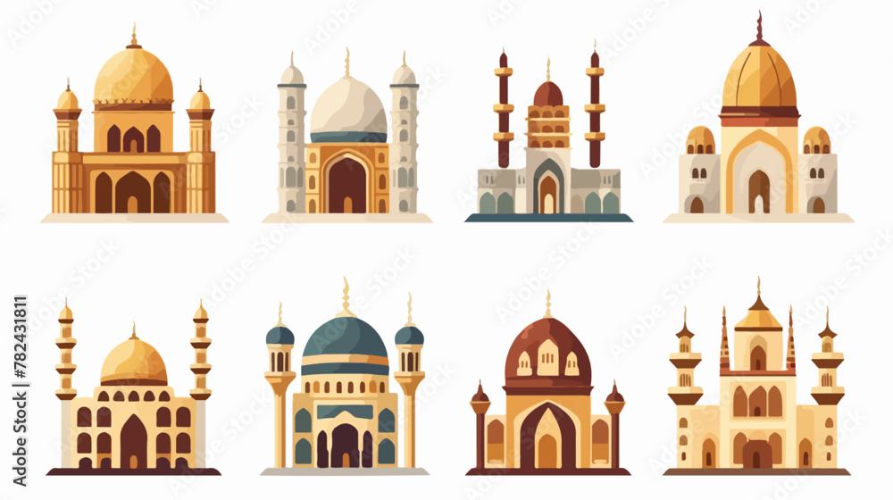 Cartoon set of different Arabic buildings in tradit