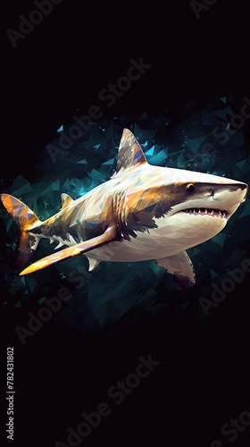 Shark in Abstract Style on Dark Background Generative AI