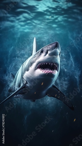 Shark in the Style of Bokehon Dark Background Full in Focus Generative AI