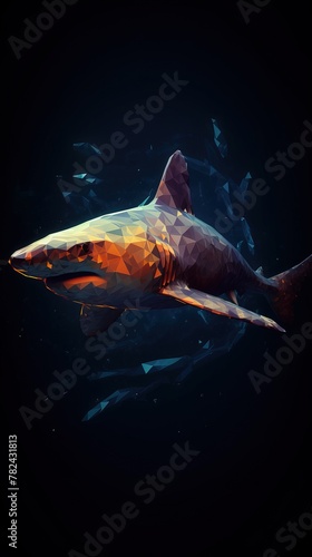 Shark in Abstract Style on Dark Background Generative AI