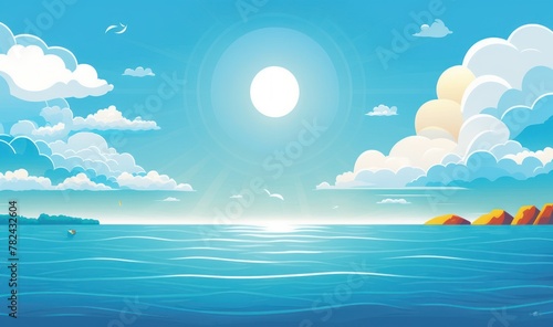 Ocean and Beach Scenery - Cartoon Ocean or Sea Background Generative AI