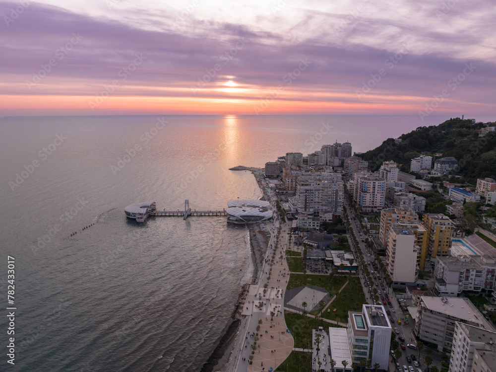 Albania Durres city sunset sun on Adriatic Sea 10 Aprile 2024