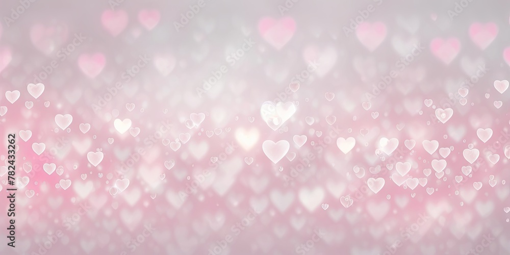 Soft Pastel Pink Sweet Background and Mini Hearts Soft Bokeh Light in the White Sky Generative AI