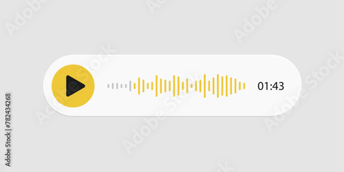 Voice messaging with sound wave, audio message, online voice chat user interface with shadow effect isolated on grey background. Vector illustration.