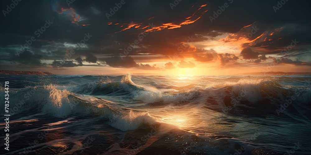 Stunning Sunset Sky and Waves of the Sea Landscape Generative AI