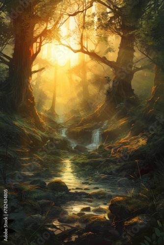 Fantasy Forest Painting Illustration - Enchanting Artwork Generative AI