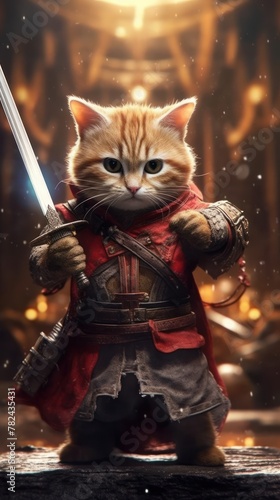 Warrior Kitten's Epic Battle on Fantasy Stage Generative AI
