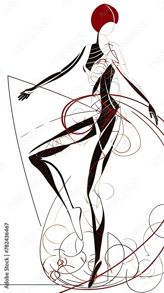 Obraz premium Graceful Balance: A Woman's Fashion Illustration with Sleek Lines Generative AI