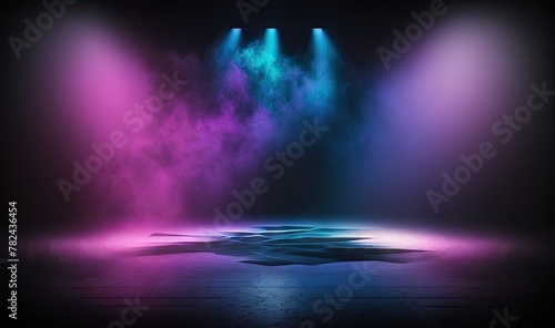 Wallpaper Mural The Dark Stage: Neon Spotlights Illuminating an Asphalt Floor Generative AI Torontodigital.ca