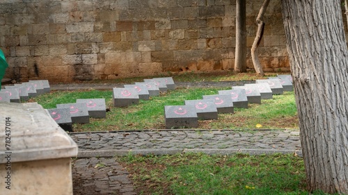 Tombstones of Turkish martyrs at Gaziantep Martyrs Monument, Sehitler Abidesi in Turkish.