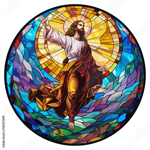 colorful stained glass window of jesus christ, church, vector illustration 