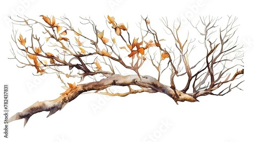 Dry Tree Branch Watercolor Botanical Illustration Generative AI