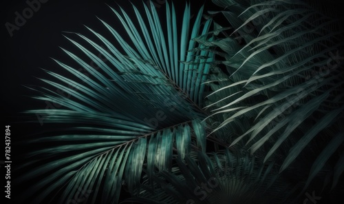 Ethereal Tropical Palm Leaf Shadow on Dark Background Generative AI