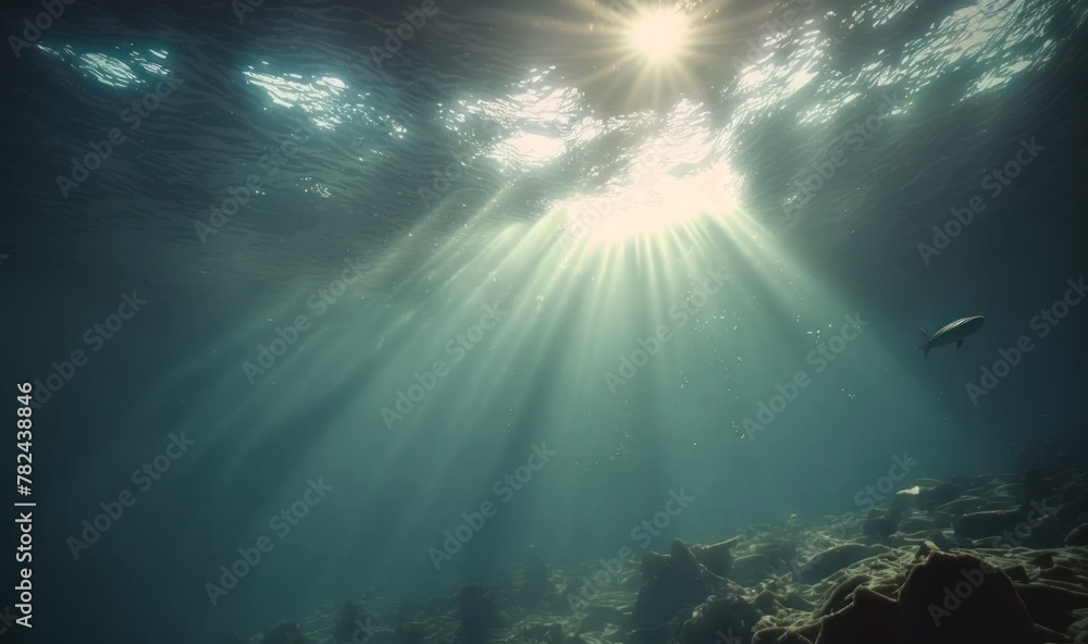 Ethereal Underwater Dreamscape: Soft Sun Rays Gracing the Ocean Depths Generative AI