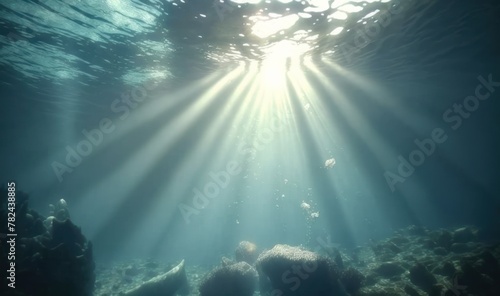 Ethereal Underwater Sunrays: A Dreamy Ocean Seascape Generative AI
