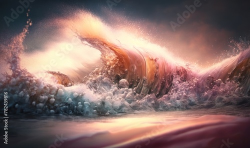 Ethereal Coastal Dreams - Waves Crashing with Soft Dreamy Effects Generative AI photo