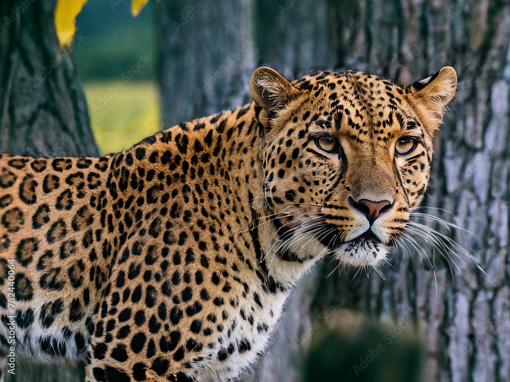 Obraz premium The leopard (Panthera pardus) is a large cat belonging to the genus Panthera along with lions, tigers, and jaguars.