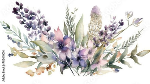 Vibrant Watercolor Floral Arrangements with Lavender Bouquets Generative AI photo