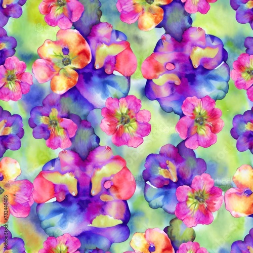 Seamless Watercolor Flower Repeat Pattern Tile Generative AI