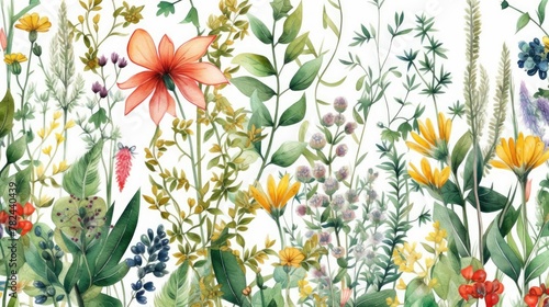 Vibrant Watercolor Wildflowers in Seamless Nature Pattern Generative AI