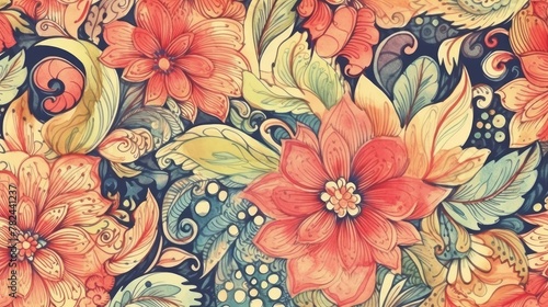 Ornate Watercolor Floral Seamless Pattern Generative AI