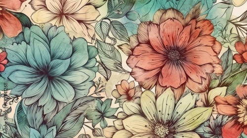 Ornate Watercolor Floral Pattern Seamless Design Generative AI