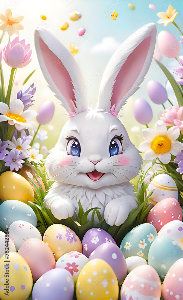 Easter card, painted eggs with floral pattern with copy space, Happy Easter greeting, Easter card, painted eggs with floral pattern with copy space, Happy Easter greeting,