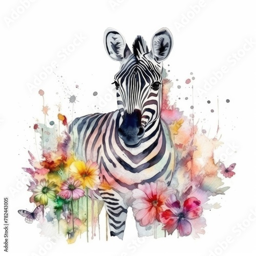 Sweet Baby Zebra in a Vibrant Floral Meadow Generative AI