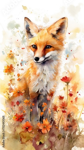 Whimsical Baby Fox Frolicking in Floral Wonderland Generative AI