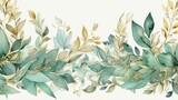 Nature-Inspired Watercolor Border with Foliage and Gold Accents Generative AI