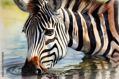 Majestic Zebra Quenching Its Thirst at the Watering Hole Generative AI