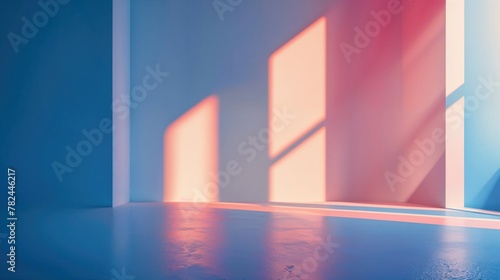 Minimalist Interior with Beautiful Coloured Lighting. Modern Presentation Background with copy-space. photo