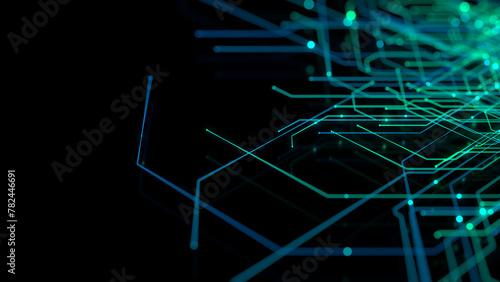 Futuristic Network Lines form a Technical Grid. Blue and Green Connectivity Concept. photo