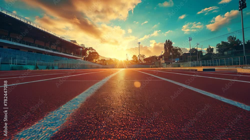 Slow Motion Video of a Sunrise over Empty Athletic Running Track in Stadium Slow Motion Video of a Sunrise over Empty Athletic Running Track in Stadium