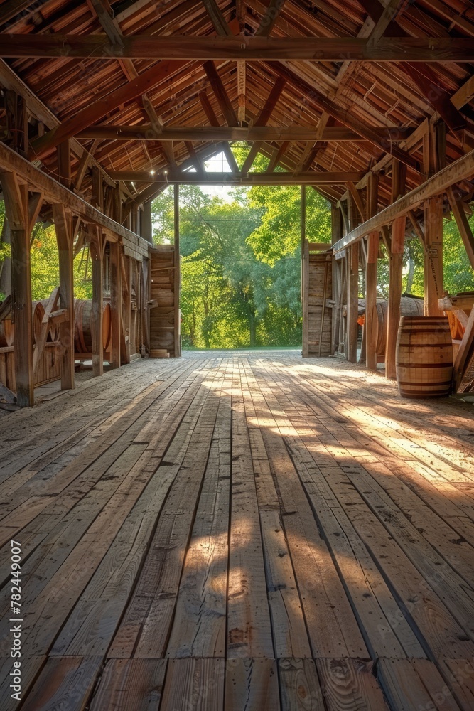Rustic barn setting for artisan craft beer brewing, perfect for local hoppy brew promotion