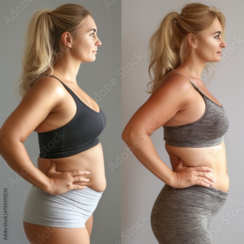 a woman is shown before and after losing weight