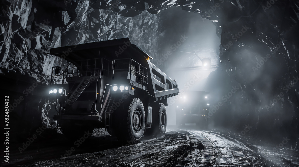 Massive Coal Hauling Truck. Coal and copper or silver mine.