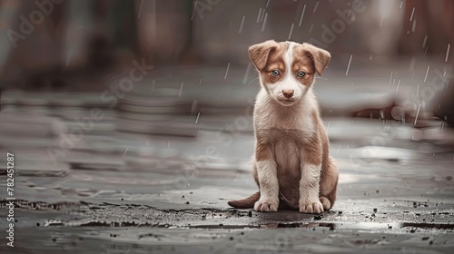 poor dog on the street on a rainy day. Generative AI