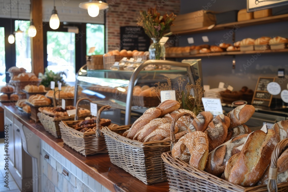 Artisan Breads on Display in a Bakery