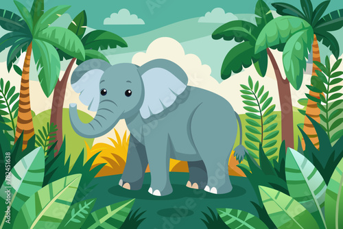 Photography Elephant in the jungle vector illustration
