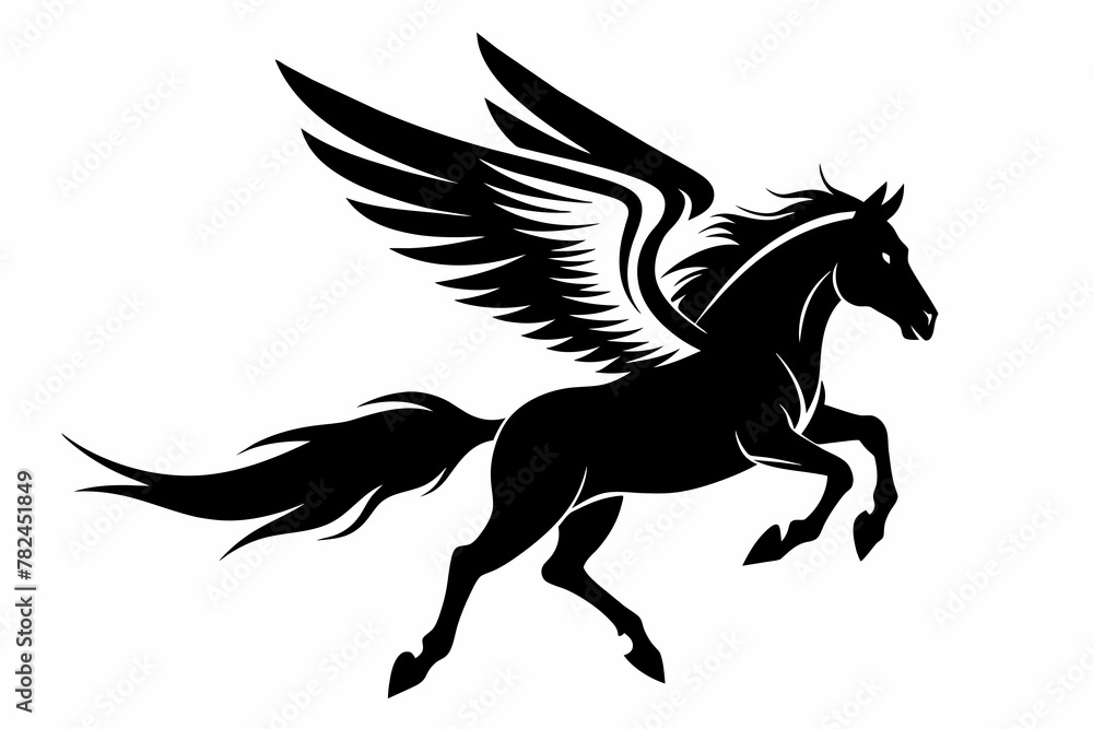 Jumping horse with wings silhouette vector white background Jumping horse with wings silhouette vector white background