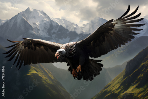 Andean Condor, soaring over the Andes Mountains photo
