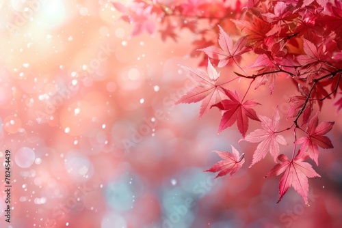Autumn maple leaves gently falling with a soft bokeh effect in the background  evoking a dreamy fall atmosphere.