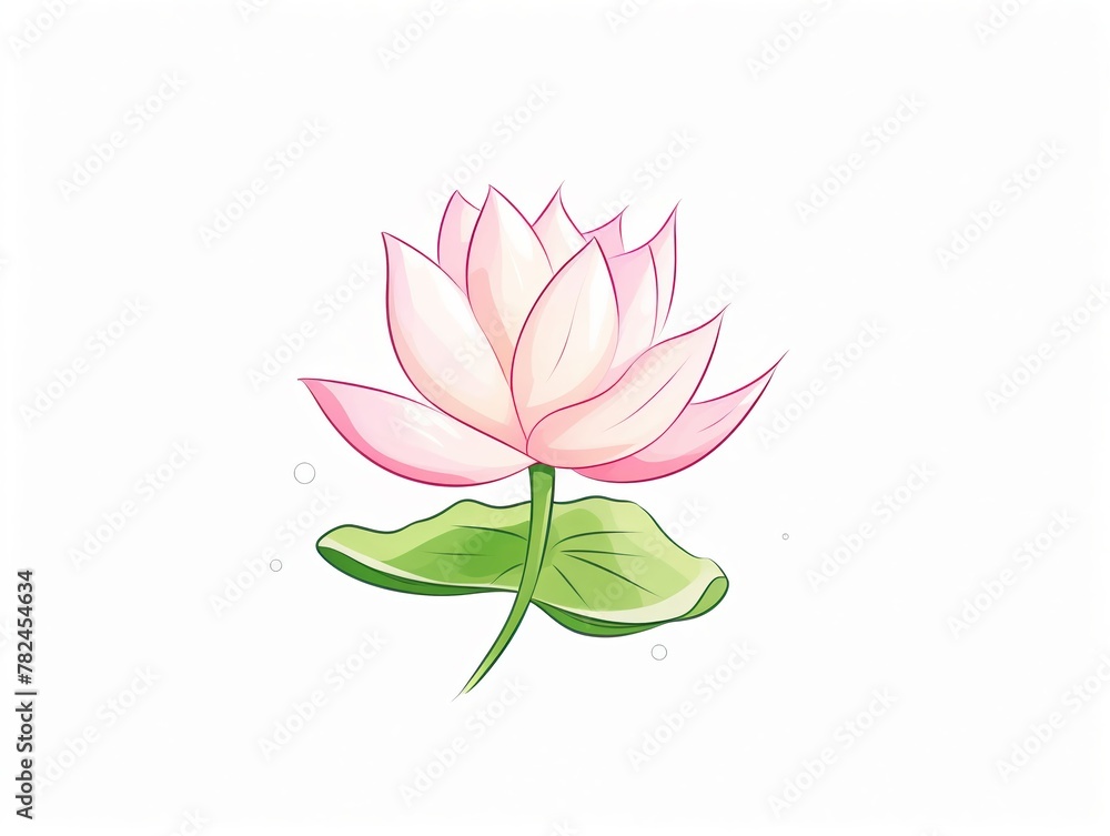 Lotus Calm, Lotus, calm water, stroke of pink & green, cartoon drawing, water color style.