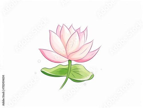 Lotus Calm  Lotus  calm water  stroke of pink   green  cartoon drawing  water color style.