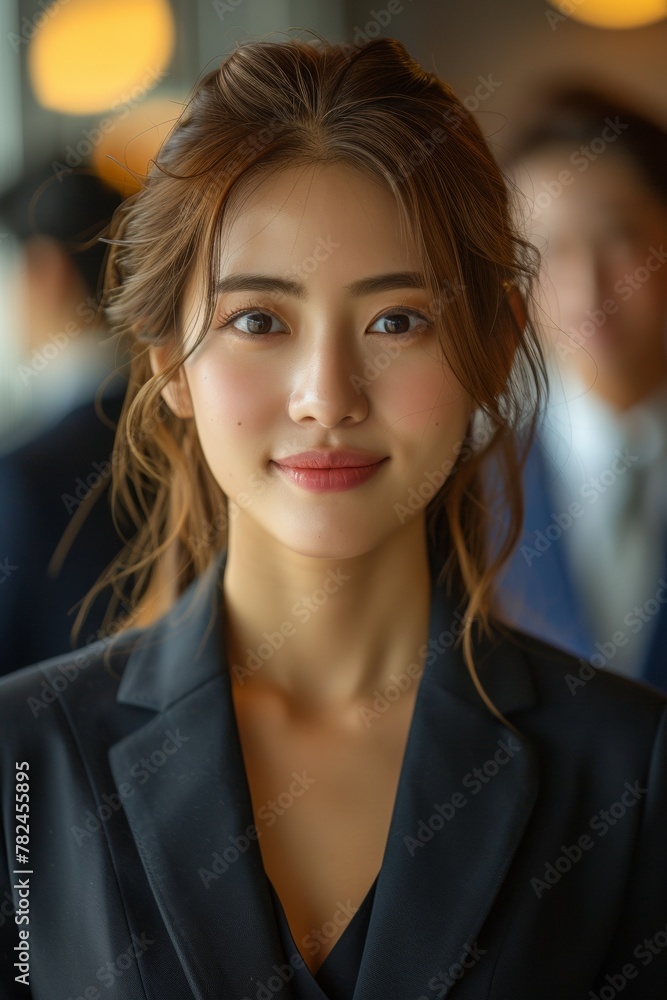 A pretty and professional young Chinese businesswoman in an office setting, exuding confidence and happiness. A pretty and professional young Chinese businesswoman in an office setting, exuding confidence and happiness.