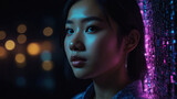 portrait of an Asian girl on the background of night lights
