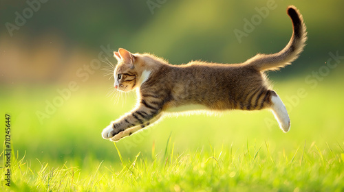 Gato saltando na grama - Papel de parede